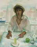 Clément Serneels, A Woman Reading with a View of Yachts