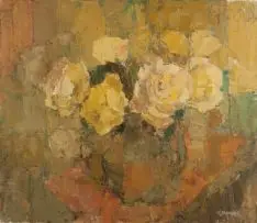 Frank Spears, A Still Life of Yellow Roses, oil on board