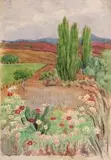 Edith King, A Cosmos Landscape, Bonnefoi, watercolour