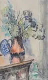 Maud Sumner, A Still Life of Hydrangeas in a Copper Jug, watercolour over pencil and charcoal