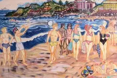 Thomas Motswai, Faces at New Year, Cape Town, pastel