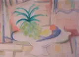 Carl Büchner, A Still Life with a Bowl of Fruit, coloured crayon with pastel and watercolour