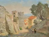 Terence McCaw, A Woman and Child in a Mediterranean Hilltop Village