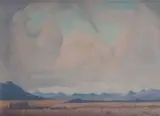 An Extensive Landscape with an Approaching Storm by Jacobus Hendrik Pierneef, oil on board, offered Nov 2011