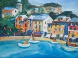 Gerhard Batha, A Seaside Village Overlooking a Bay, oil on canvas
