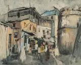 George Enslin, A Busy Street, oil on canvas