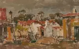 Cottages with a Cart by Gregoire Boonzaier, oil on canvas laid down on board, sold Nov 2011