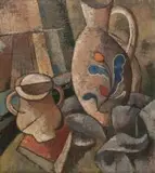 A Still Life with Jug, Bowl and Book by Gregoire Boonzaier, oil on canvas, sold Nov 2011