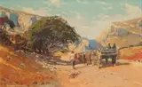 Adriaan Boshoff, An Oxwagon in a Mountainous Landscape