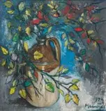 Johannes Meintjes, A Still Life with a Flask and Autumn Leaves