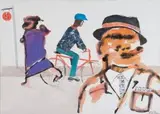 Sam Nhlengethwa and Robert Hodgins, A Cigar Smoker, oil and collage on canvas