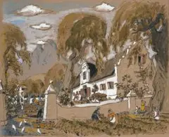 Leng Dixon, Cape Homestead, pen, watercolour and heightening