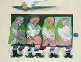 Jan Neethling, Nudes Roller-Skating, acrylic and silkscreen on board