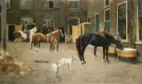 Frans Oerder, Horses and Riders in a Courtyard