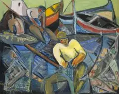 Irma Stern, Mending the Nets, oil on canvas
