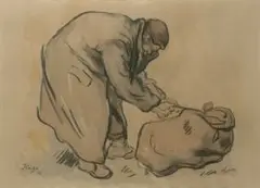 François Krige, Krisjan with a Sack, charcoal and watercolour