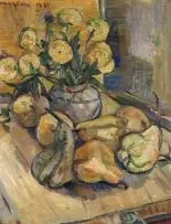 Irma Stern, Still Life with Marigolds and Pears, oil on canvas laid down on board