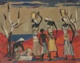 Maurice van Essche, Four Congolese Women by a Lake