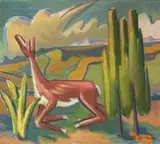 Maggie Laubser, Buck and Tree in a Landscape