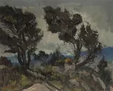 David Botha, Trees on Paarl Mountain, oil on canvasboard