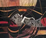 Abstract Landscape by Cecil Skotnes, carved, painted and incised wood panel, sold Sep 2011