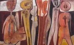 A Figural Composition by Cecil Skotnes, carved and painted woodblock, sold Sep 2011