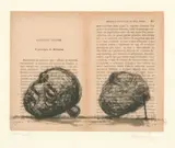 Braz Cubas (Head and Stone) by William Kentridge, 2000, lithograph in black with watercolour added by the artist, on page speads from Memorias Posthumas De Braz Cubas by Machad, sold Sep 2011