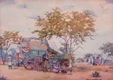 Erich Mayer, A Trek Encampment with Figures Resting under a Tree