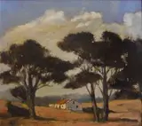 Nita Spilhaus, A Cape Cottage in a Landscape with Trees