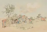 A Farm Stall by Gregoire Boonzaier, brush and ink and watercolour over charcoal, offered May 2011