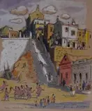 Leng Dixon, Cape Malay Quarter, pen and ink and watercolour with heightening