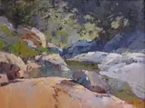 Pholela River, Drakensberg, Natal by Titta Fasciotti, oil on canvas laid down on board, offered May 2011