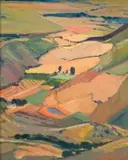 An Aerial View of a Cultivated Valley by Piet van Heerden, oil on canvas laid down on board, sold May 2011