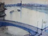 Battersea Bridge over the Thames by Maud Sumner, ball-point pen and watercolour, sold May 2011
