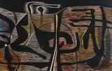 Dancing Figures by Cecil Skotnes, carved and painted wood panel, sold May 2011