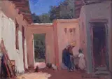 Adriaan Boshoff, A Mother and Child on Wash-day in a Farm Courtyard