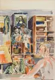 An Art Class with a Model by Walter Battiss, pen and ink and watercolour, sold May 2011
