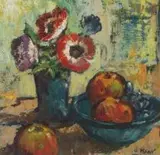 Otto Klar, A Still Life with Anemones and a Bowl of Fruit