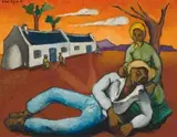 Johannes Meintjes, Figures Resting outside a Cape Cottage