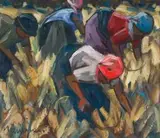 Harvesters by Hennie Niemann Snr, oil on board, sold May 2011