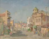 Gregoire Boonzaier, A Street with Green Tower, oil on canvas