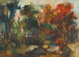 Paul du Toit, A Landscape with a Red Tree