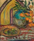 A Still Life of a Blue Jar with Oranges and Limes by Irma Stern, oil on canvas, offered May 2011