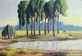 John Koenakeefe Mohl, 8 Gum Trees, near Orlando, oil on canvas laid down on board