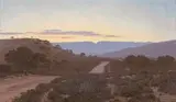 Where the Gwarriebosch is at Home; Evening, (on Road Ladismith to Van Wyksdorp, C.P.) by Jan Ernst Abraham Volschenk, oil on canvas, sold May 2011