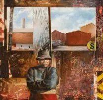 Kagiso Patrick Mautloa, An Industrial Landscape, oil and collage on canvas