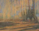 Jacobus Hendrik Pierneef, A Landscape with Willow Tree, pastel and coloured pencil