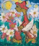 Frans Claerhout, Figure with a Duck in a Sunny Flowered Landscape