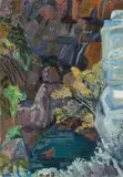 Ruth Everard Haden, Waterfall at Hebron (recto); A Portrait sketch of a Woman (verso), oil on canvas