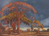 A Landscape with Trees by Jacobus Hendrik Pierneef, casein, sold May 2011